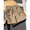 Bermudas de Trabalho Tie-Dye Padrão Escuro de Fábrica para Homens, Calças de Verão com Pregas de Corte Reto, Bermudas Casuais de Comprimento no Joelho Estilo Americano