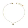 Collar con Colgante Redondo Chapado en Oro Incrustado de Diamantes Estilo Maillard Otoño e Invierno Transfronterizo, Cadena para Clavícula de Nácar Blanco, Collar de Lujo Ligero de Gama Alta