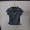 [Bizheng] Nova Camiseta Casual Versátil de Manga Curta Estilo Coreano Elegante com Cintura Franzida Emagrecedora para Mulheres 5769 Primavera/Verão 2026