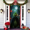 2025 Nuevo Colgante de Tela para Puerta de Halloween Monstruo Peludo Verde Grinch Cubierta de Puerta Tela Colgante Tela Decorativa de Tapiz para Ambiente de Halloween