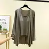 Conjunto de Cardigan com Alça de Modal Feminino Verão Fino Casual Tamanho Grande Solto Roupa de Casa Conjunto de Duas Peças