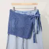 Saia de Tricô Vazada Estilo Coreano com Toque de Luxo, Saia de Lã em Camadas com Amarração, Meia-Saia que Cobre o Quadril, Sobreposição para Calça de Yoga