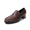 Mocasines retro plisados de piel genuina para mujer, estilo slip-on, nueva colección 2026, tacón grueso, zapatos pequeños de cuero estilo británico