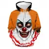 Nuevo Suéter Casual con Capucha 3D Estampado Digital de Halloween Europeo y Americano 2024 para Hombre, Holgado, Sudadera con Capucha para Pareja