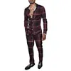 Exportação Europeia e Americana 2025 Nova Moda Casual Tendência Masculina Xadrez Estampado 3D Conjunto de Calça e Camisa de Manga Longa