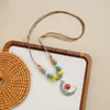 Accesorio de collar cerámico vintage colorido para mujer, cadena para suéter con colgante de luna, cadena corta ajustable simple versátil para la clavícula