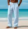 Bermuda Masculina, Bermuda de Linho, Bermuda de Verão, Bermuda Plissada, Bolsos, Pernas Retas Plissadas, Lisa, Confortável, Respirável, Curta Falsa