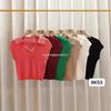 Nuevo Verano 2024 Polo de Cuello Manga Corta Slim Cuello en V Camiseta Corta de Punto Rosa para Mujer
