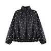 Chaqueta Corta Holgada Versátil Estampada Transfronteriza Europea y Americana Estilo Mujer Chaqueta de Lunares Nueva Cuello Alto Verano Negro Venta al por Mayor