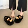 Produz seus Próprios Sapatos de Plataforma à Prova d'Água com Biqueira Aberta em Pelúcia Artificial Marrom Bege Preto Couro Encerado Lã