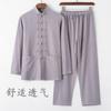 Traje Tang de lino y algodón para hombre, traje chino de manga larga con hebilla retro, traje de Tai Chi chino holgado para hombres de mediana edad y mayores.