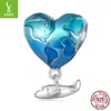 Dijes de plata originales serie de viajes avión colgante DIY accesorios aceite azul plata S925 pulsera collar con cuentas