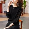 Top de encaje texturizado con cuello redondo y recorte para mujer T2026 Otoño Nueva Moda Camiseta de punto elegante de manga larga