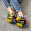 Pantuflas de Piel de Zorro para Mujer 2021 para Uso en Exteriores, Cadena de Pedrería, Sandalias Casuales Versátiles de Tacón Bajo con Piel