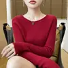 Suéter de punto listo para usar de primera línea para mujer, nuevo estilo otoño e invierno, ajuste ceñido, cuello bajo redondo, capa base para mujer, venta al por mayor