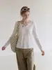 Camisa de lino y lyocell blanco LiLv, fina, con cuello en V, protección solar para mujer, top de manga larga fresco, holgado, adelgazante, para verano