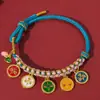 Pulsera tejida a mano de Xizang con Nudo de Flor de Melocotón de la Fortuna de Cinco Vías, Cuerda Multicolor Estilo Étnico, Pulsera de Cuerda Roja de la Montaña Wutai
