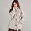 26 Otoño Nuevo Estilo de Oficina Ajuste Holgado Vintage Francés Cuello Alto Gabardina de Longitud Media para Mujer 22353