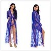Cárdigan Sexy de Encaje Conjunto de Lencería Transparente para Mujer, Bata Larga hasta el Tobillo con Escote en V Profundo y Mangas Largas, Adecuado para Usar Fuera de Casa
