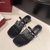 Sandalias Romanas Huecas Tejidas de Malla de Nicho Europeo y Americano para Mujer Verano Nuevo Pescador Planas Punta Redonda Medio Zapatillas