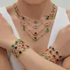 Acero Inoxidable Colorido Facetado Geométrico Piedra de Vidrio Redonda Collar Pulsera Pendientes Joyería de Nicho Retro de Lujo Ligero