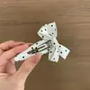 Presilha de Cabelo Preta e Branca com Bolinhas, Laço e Strass Estilo Coreano, Presilha de Franja Fashion, Grampo de Cabelo Exquisito para Testa