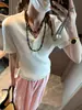Moqie Commute Intelectual Tencel Lyocell Gola Mandarin Temperamento Emagrecimento Ombro Reto Manga Curta Tricô MQ1601