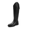 Botas de Caballero de Cuero de Vaca con Boca Oblicua para Mujer, Botas Altas Largas, Nuevas de Otoño e Invierno, Punta Redonda, Tacón Bajo, Cremallera Trasera, No Son Botas Altas Hasta la Rodilla, Botas de Caña Recta