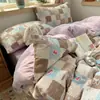 Conjunto de cama de quatro peças em gaze de algodão puro de camada dupla Classe A, capa de edredom 100% algodão, lençol de cima, capa de edredom, lençol com elástico, conjunto de três peças para dormitório estudantil 3