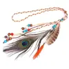 Diadema de Plumas de Pavo Real Estilo Bohemio Transfronterizo Diadema de Cuentas Coloridas Indias Estilo Étnico Colgante para el Cabello de Xizang