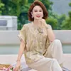 Conjunto de Camisa de Verano de Nuevo Estilo Ajustado para Madres de Mediana Edad y Mayores, Elegante, Ajustado, Holgado, Tallas Grandes, Conjunto Versátil