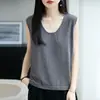 Chaleco de punto de lana pura con cuello en U para primavera y otoño para mujer, 100% lana, corte holgado, adelgazante, simple, adecuado para el trabajo, top interior sin mangas