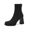 Botines Delgados de Gamuza para Mujer, Botines Cortos Elásticos, Nuevos Botines de Tacón Alto de Punta Redonda para Otoño e Invierno, Botines Cortos de Tacón Grueso con Cremallera Trasera Estilo Coreano para Mujer