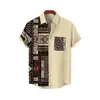 Lino Moda Hombre Patrón de Tortuga Verano Impresión 3D Transpirable Manga Corta Camisa Top Camisa de Verano Cuello