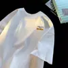Camiseta de Algodão Pesado Marca Tendência Masculina Estampa Americana Retrô Manga Curta Tendência Juvenil Versátil Casual Roupa de Casal