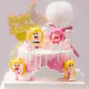 Decoración de Pastel de Cumpleaños de Sailor Moon de Dibujos Animados Hielo de Agua Luna Versión Q Ojos Grandes Postre para Hornear Conejo Lunar Princesa