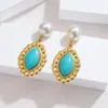 Pendientes de Turquesa Multielemento de Temperamento Retro Europeo y Americano Transfronterizos Lujo Ligero Nicho de Gama Alta Pendientes de Perla Venta al por Mayor