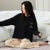 Conjunto de Pijama Feminino 100% Algodão para Primavera e Outono, Manga Longa Calça Longa, Pode Ser Usado Fora de Casa, Estilo Coreano Casual Listrado Conjunto de Roupa de Casa