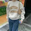 Sudadera Gruesa con Forro Polar y Estampado de Letras para Mujer, Nuevo Estilo Retro Americano Otoño e Invierno, Sudadera sin Capucha, Estilo Relajado, Top de Cuello Redondo, Moderno