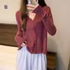 Cárdigan de punto con cuello en V y mangas largas de otoño para mujer, color blanco, con diseño de nicho