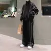 Ruoshuai de alta qualidade casual terno esportivo masculino solto design cardigan jaqueta de pernas largas calças com duas peças terno moda