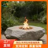 Chimenea exterior de piedra natural en bruto, mesa de ocio para camping exterior personalizada, fábrica de mesas exteriores de piedra para paisajismo de patios