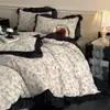 Juego de ropa de cama de cuatro piezas de encaje estilo Hepburn de algodón puro, sábana y funda de edredón de encaje vintage totalmente de algodón, juego de tres piezas para estudiantes