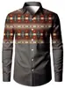 Camisa de Manga Larga Estilo Étnico Africano para Hombre Retro Dashiki Estampado Digital Cárdigan con Solapa Top Casual