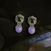 Nuevo Conjunto de Collar, Pendientes y Anillo con Diseño Nacional Estilo Chino, Moderno y Sencillo Elegante en Color Violeta