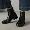 Nuevas Botas de Tobillo Vintage Europeas y Americanas para Otoño/Invierno, Piel Genuina, Punta Redonda, Tacón Grueso, Marrón Desgastado, Botas Martin para Mujer sin Cordones
