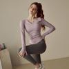 Conjunto de Yoga com Bojo no Peito Feminino Primavera e Outono Esportivo Camiseta de Manga Longa Pilates Profissional Treinamento Fitness Corrida Top com Decote V