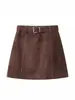 Falda Femenina Estilo Melard Vintage, Nuevo Modelo Otoño e Invierno, Petite Cintura Alta Adelgazante Línea A Falda Corta Color Café A8053