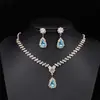 Collar y Pendientes de Dos Piezas con Colgante de Gota de Agua de Pedrería Simple Europeo y Americano Cadena de Garra Accesorios para Vestido de Boda Fiesta