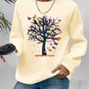 Tamaño Europeo Transfronterizo Suéter con Estampado de Árbol y Mariposas de Dibujos Animados de Colores para Mujer